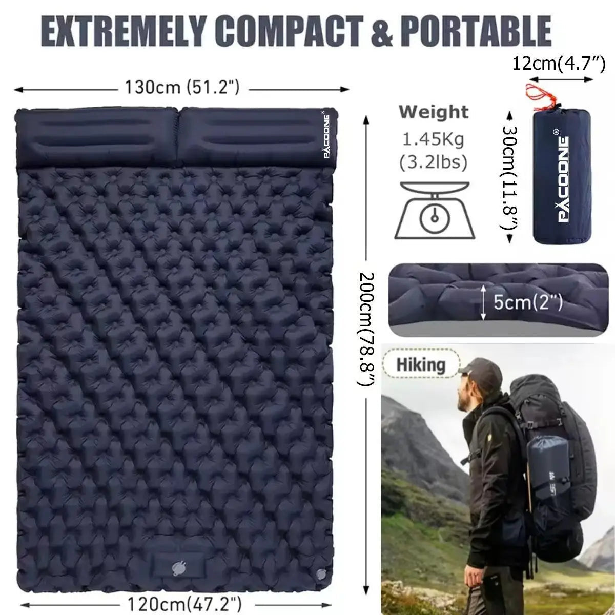 Foldable Outdoor Camping Inflatable Mattress - Warm, Ultra-Wide, Thick, Ultra-Light - Double-Use for Indoor Sleeping, Trekker Essentials