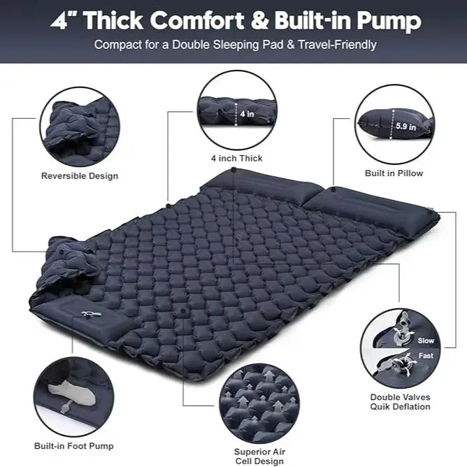 Foldable Outdoor Camping Inflatable Mattress - Warm, Ultra-Wide, Thick, Ultra-Light - Double-Use for Indoor Sleeping, Trekker Essentials