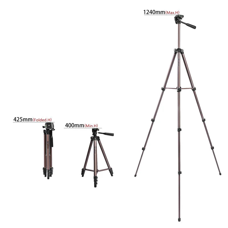 Professional Aluminum Tripod WT3130 - 126cm Camera Stand with Phone Holder for DSLR/Smartphone/Mirrorless (2.5kg Load, 540g Weight)