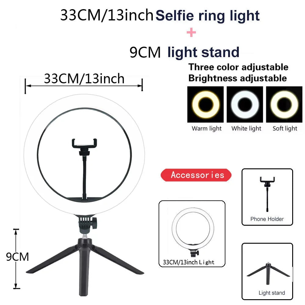 26 33CM Video Lights Dimmable Light Selfie LED Ring Light USB Ring Lighting Lamp With Tripod Stand To Make Youtube Ringlight Trekker Essentials