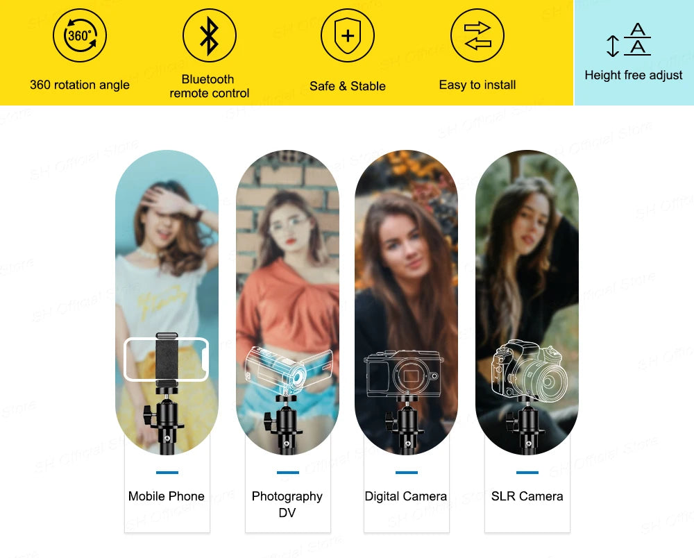 Flexible Phone Tripod Stand with Ring Light & Bluetooth Remote - 200cm