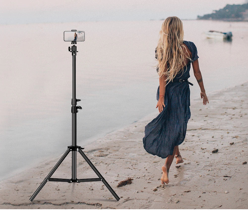 Flexible Phone Tripod Stand with Ring Light & Bluetooth Remote - 200cm