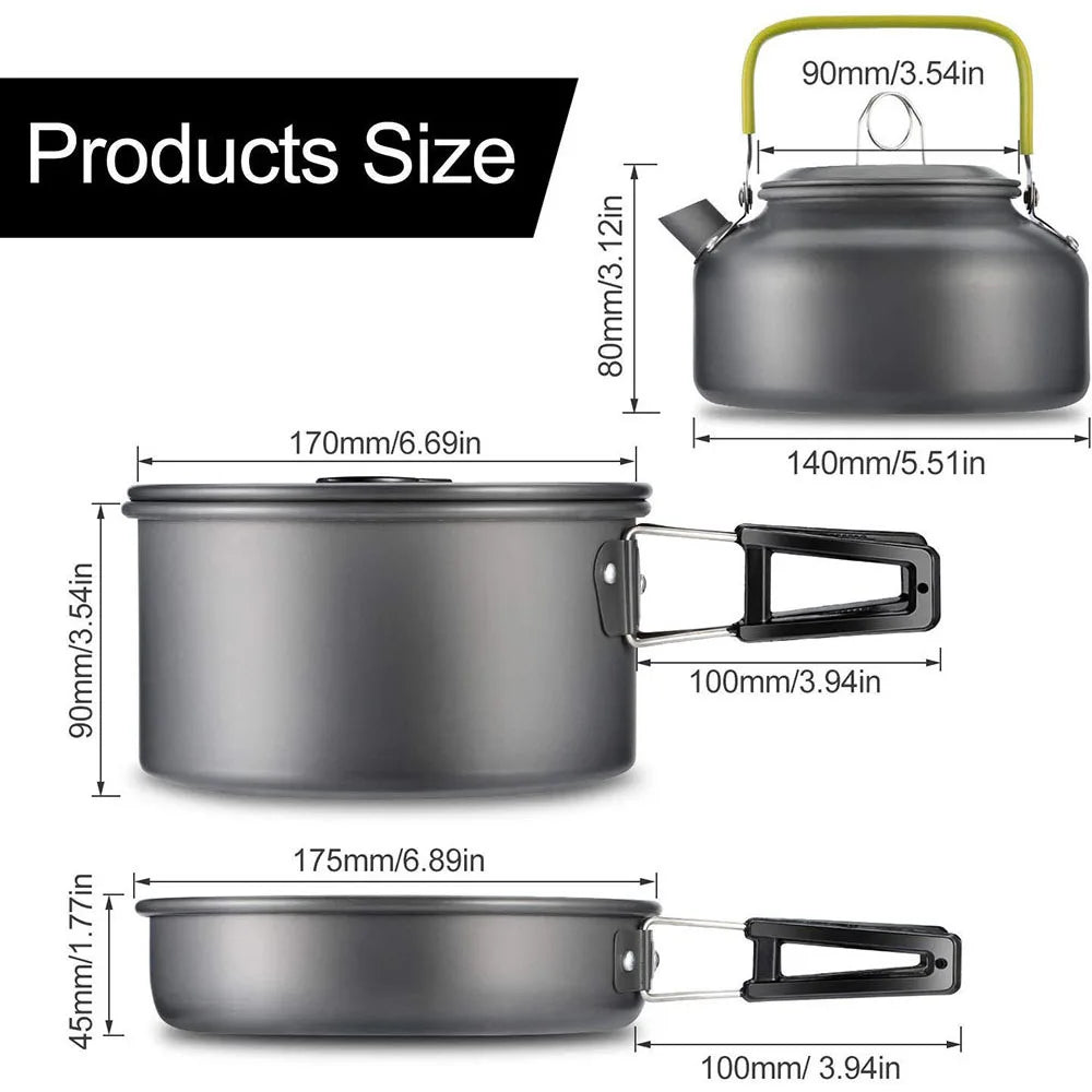 Portable Camping Cookware Set – Lightweight Aluminum Outdoor Cooking Kit for Camping, Hiking & Backpacking Trekker Essentials