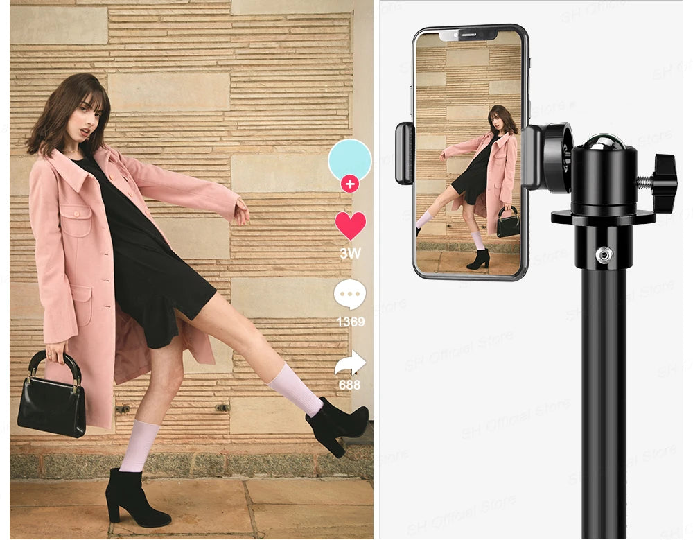 Flexible Phone Tripod Stand with Ring Light & Bluetooth Remote - 200cm
