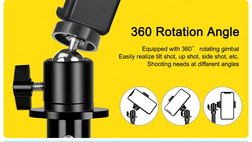 Flexible Phone Tripod Stand with Ring Light & Bluetooth Remote - 200cm