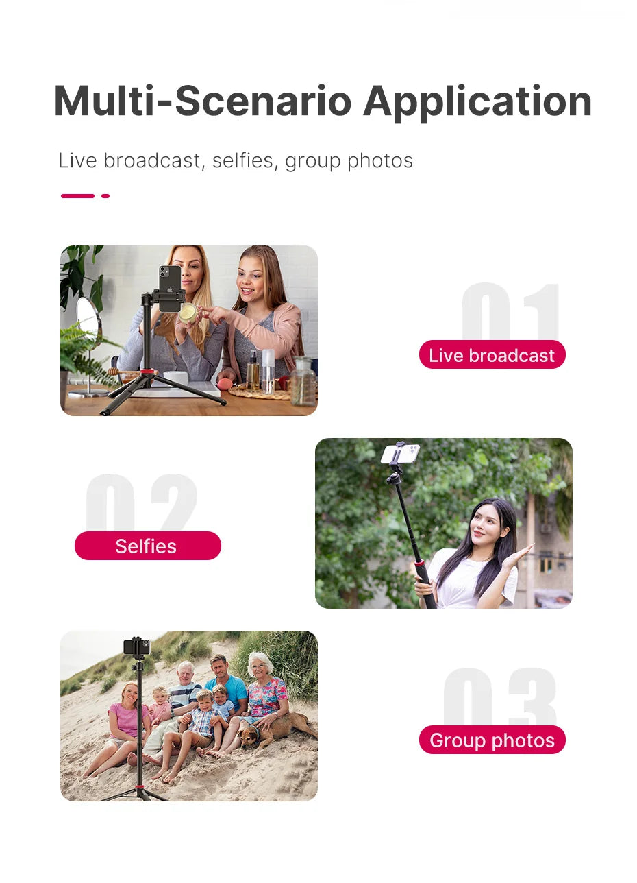 Extendable Vlog Tripod Stand with Phone Mount – 42" for DSLR, Smartphone, GoPro