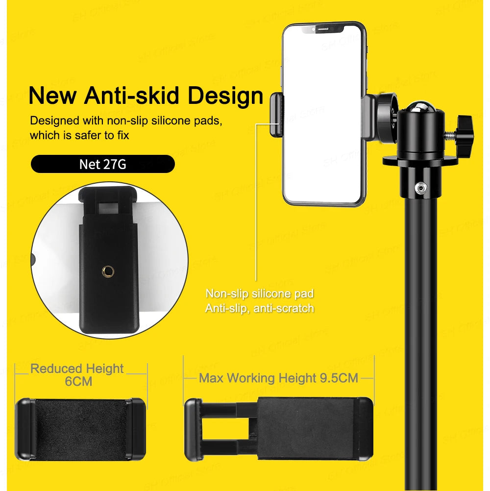 Flexible Phone Tripod Stand with Ring Light & Bluetooth Remote - 200cm