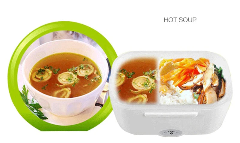 Fiambrera eléctrica portátil con calentador de alimentos: 12 V/24 V/110 V/220 V para el hogar, la oficina, viajes y el coche.
