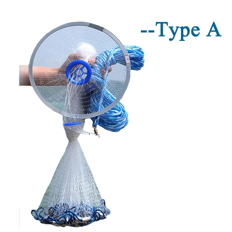 Lawaia Hand Cast Net Aluminum or Blue Plastic Ring Folding Network Steel Pendant Monofilament Nylon Fishing Line Fishnet Trekker Essentials