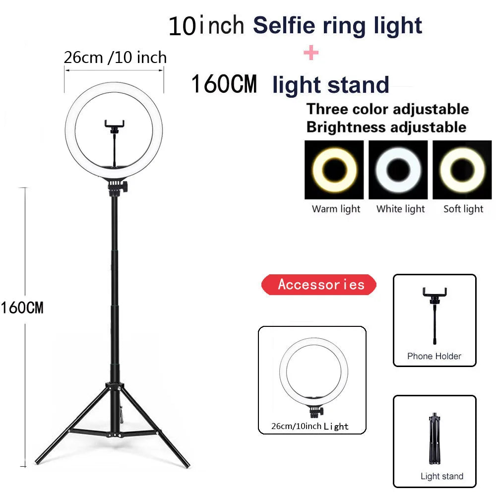 26 33CM Video Lights Dimmable Light Selfie LED Ring Light USB Ring Lighting Lamp With Tripod Stand To Make Youtube Ringlight Trekker Essentials