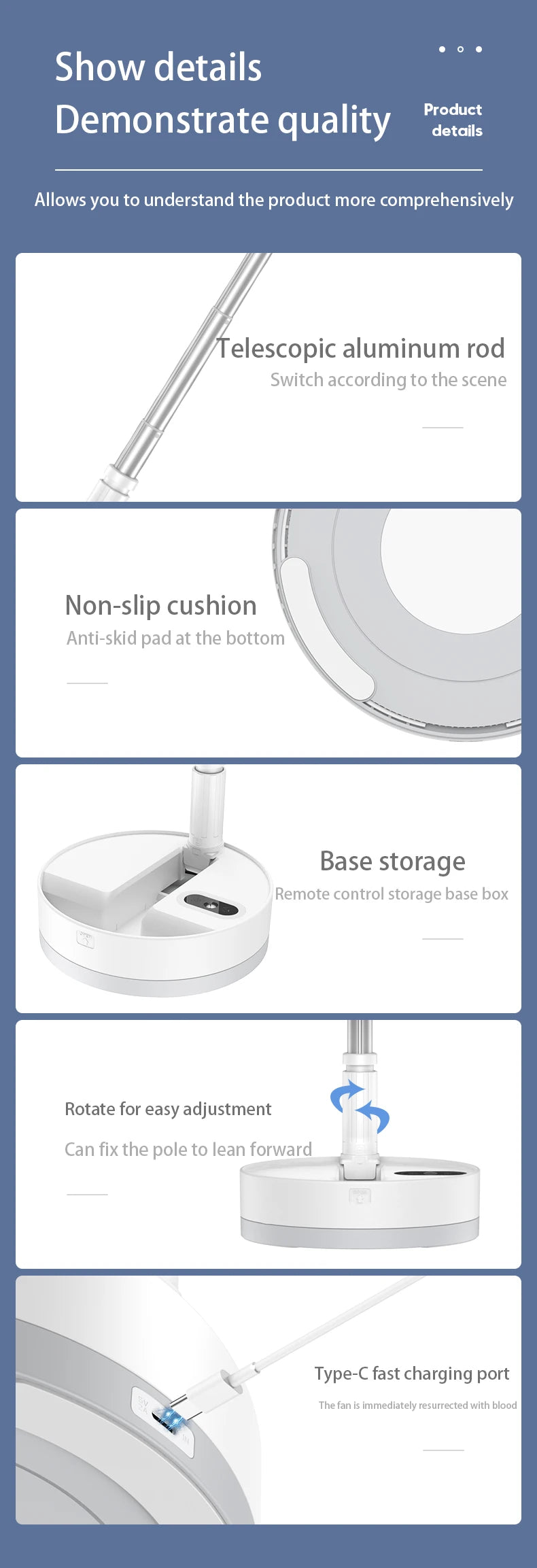 Ventilador de suelo plegable portátil de 10800 mAh | Recargable por USB, control remoto, enfriador de aire silencioso para acampar