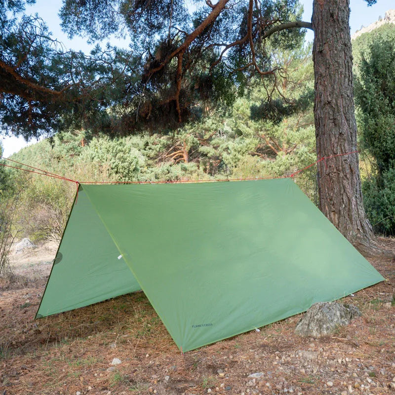 Ultralight Camping Tarp 15D Nylon Silicone Coated – Waterproof Backpacking Shelter (3×3 / 4×3 / 5×3 m) Trekker Essentials