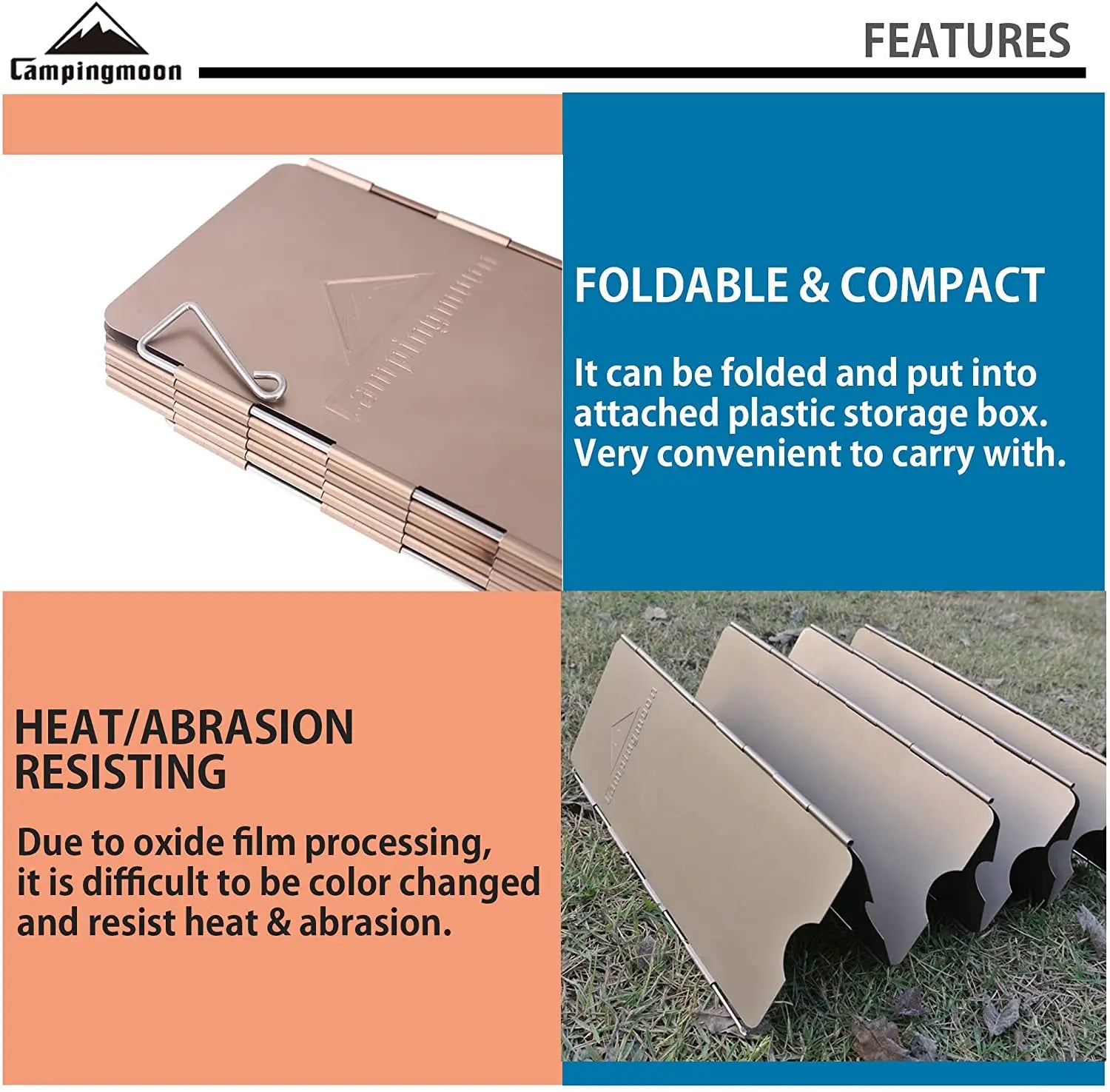 CAMPINGMOON YD8/YD10 Wind Shield – Foldable Aluminum Alloy Gas Stove Wind Guard for Camping, Hiking & Outdoor Cooking