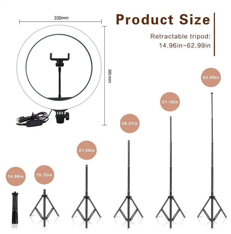 26 33CM Video Lights Dimmable Light Selfie LED Ring Light USB Ring Lighting Lamp With Tripod Stand To Make Youtube Ringlight Trekker Essentials