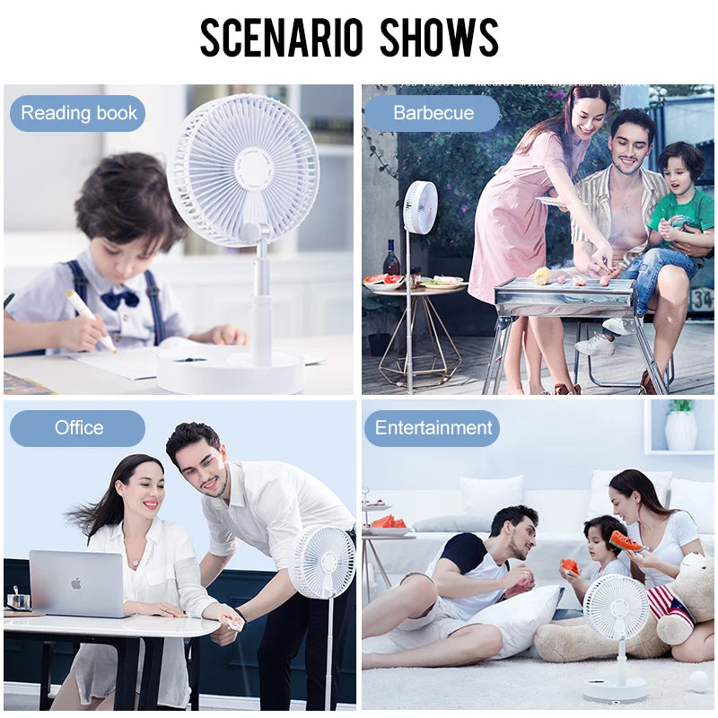 Ventilador de suelo plegable portátil de 10800 mAh | Recargable por USB, control remoto, enfriador de aire silencioso para acampar