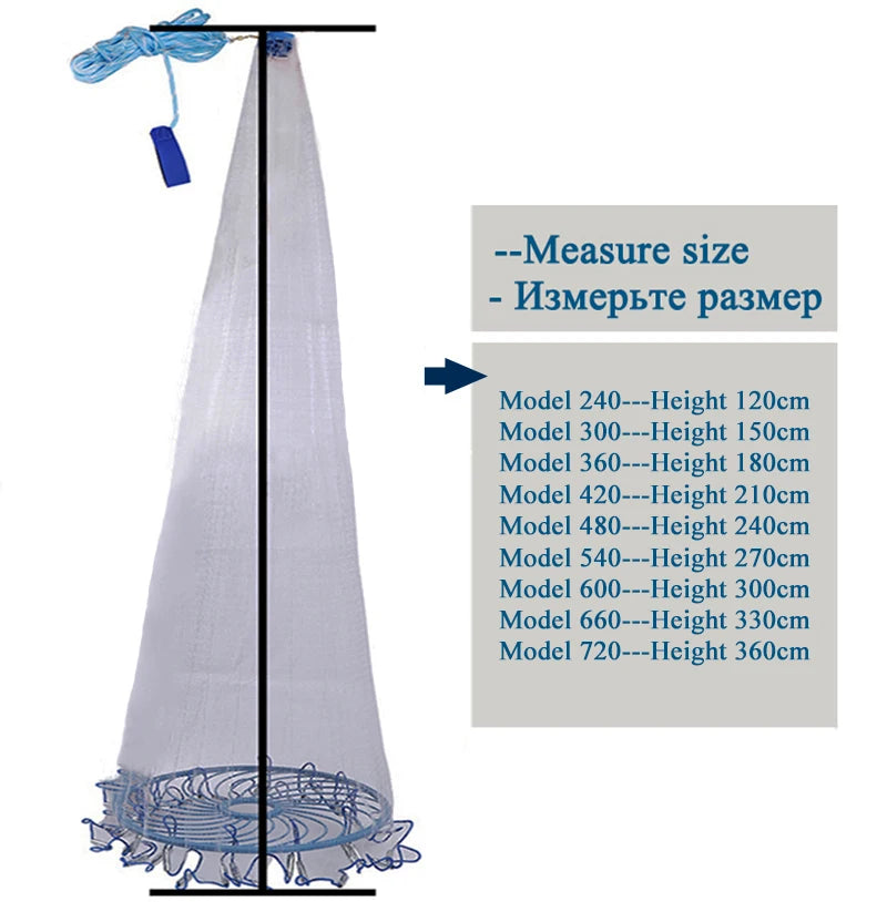 Lawaia Hand Cast Net Aluminum or Blue Plastic Ring Folding Network Steel Pendant Monofilament Nylon Fishing Line Fishnet Trekker Essentials
