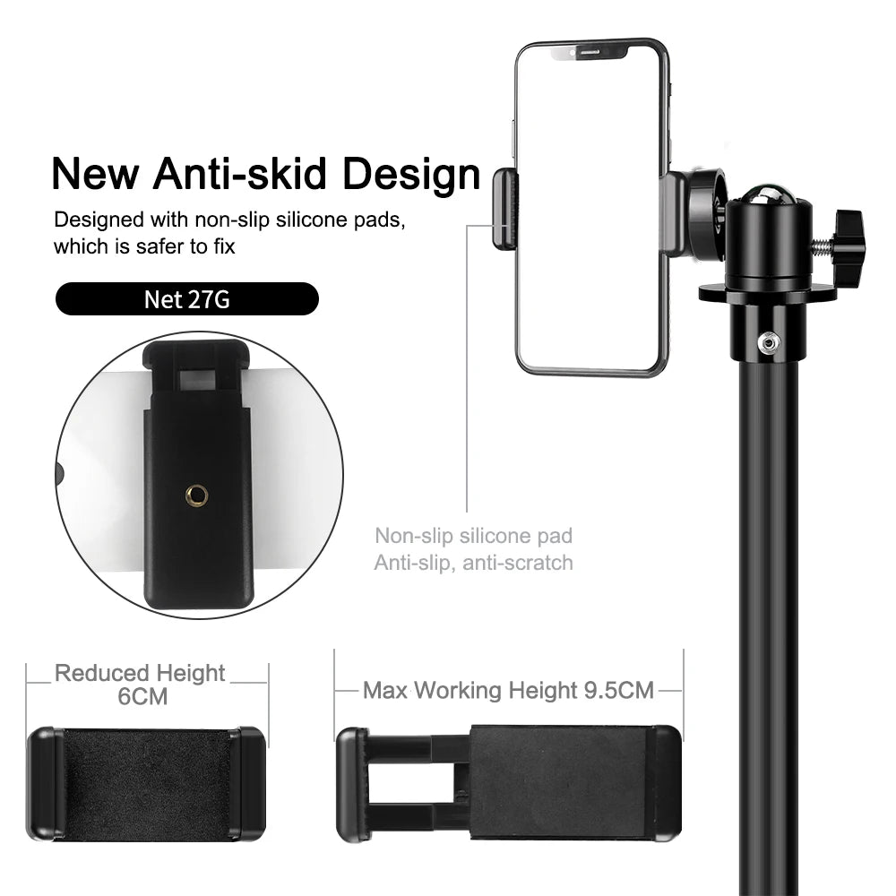 Flexible Phone Tripod Stand with Ring Light & Bluetooth Remote - 200cm