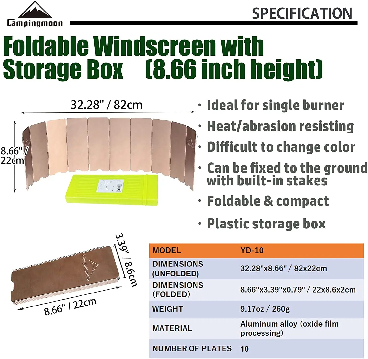 CAMPINGMOON YD8/YD10 Wind Shield – Foldable Aluminum Alloy Gas Stove Wind Guard for Camping, Hiking & Outdoor Cooking