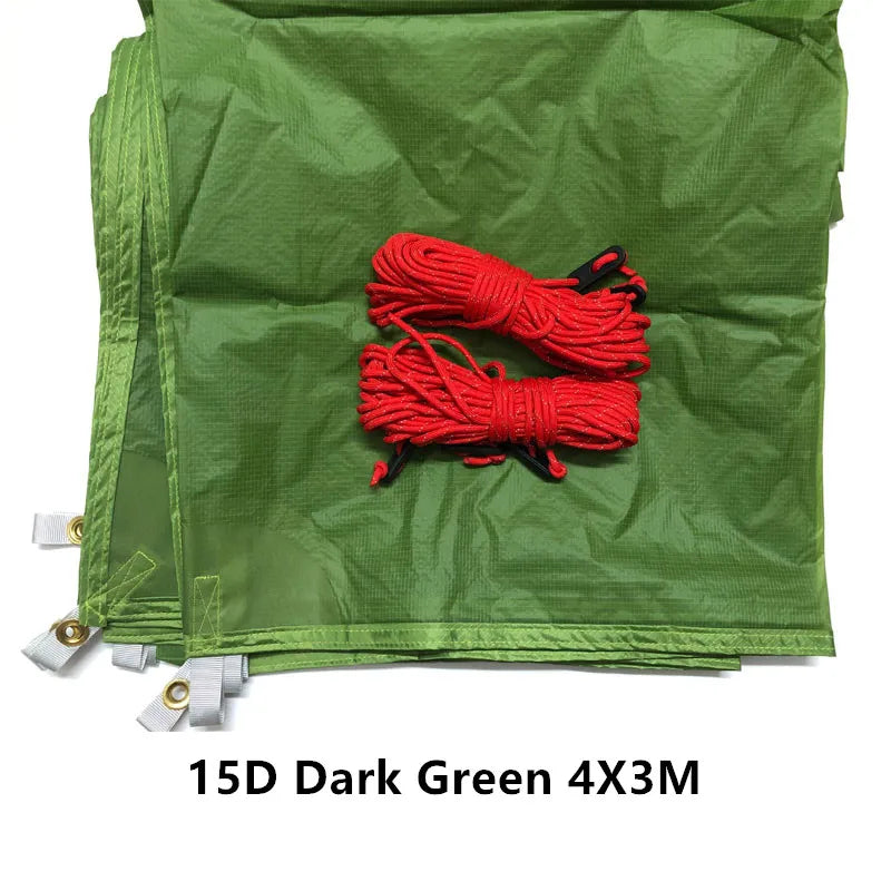 Ultralight Camping Tarp 15D Nylon Silicone Coated – Waterproof Backpacking Shelter (3×3 / 4×3 / 5×3 m) Trekker Essentials