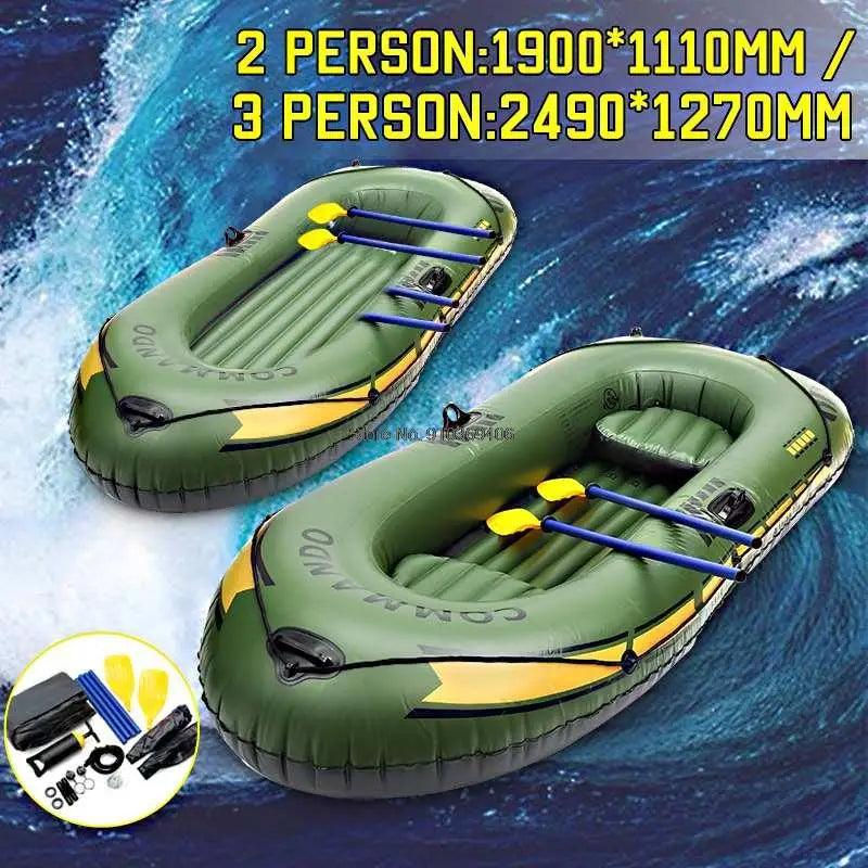 Inflatable Fishing Boat with Rod Holders: 200kg Capacity, 3-Person Raft for Lakes & Rivers