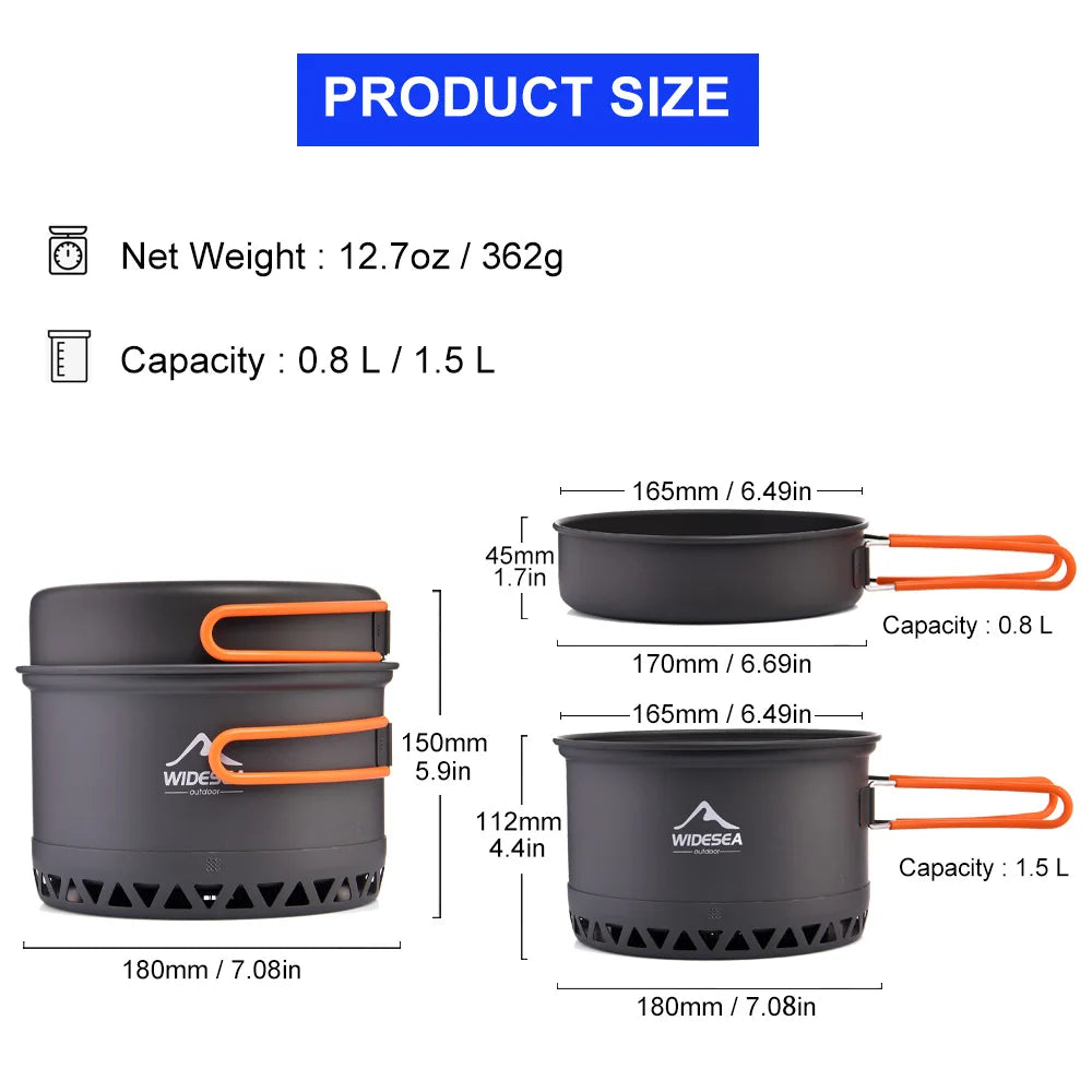 1.3L & 2.3L Lightweight Aluminum Camping Cookware Set with Carry Bag