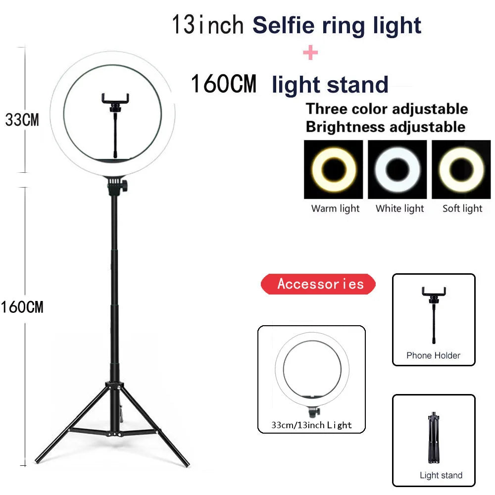 26 33CM Video Lights Dimmable Light Selfie LED Ring Light USB Ring Lighting Lamp With Tripod Stand To Make Youtube Ringlight Trekker Essentials