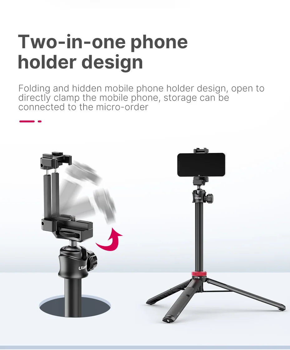 Extendable Vlog Tripod Stand with Phone Mount – 42" for DSLR, Smartphone, GoPro