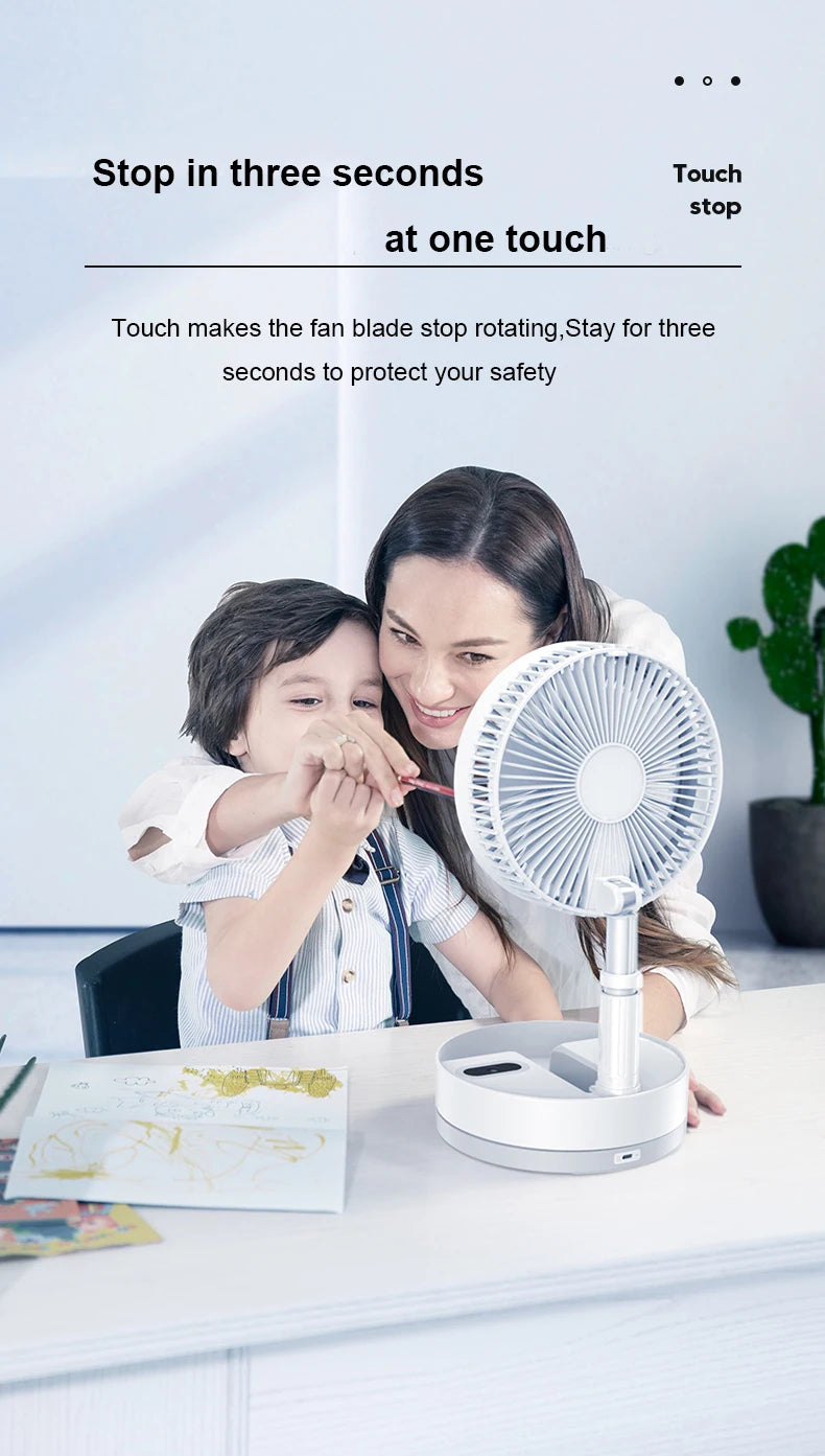 Ventilador de suelo plegable portátil de 10800 mAh | Recargable por USB, control remoto, enfriador de aire silencioso para acampar