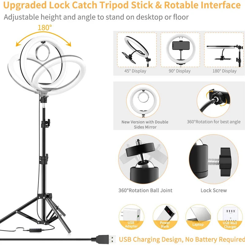 10 Inch LED Ring Light with Tripod & Phone Holder for Video & Makeup