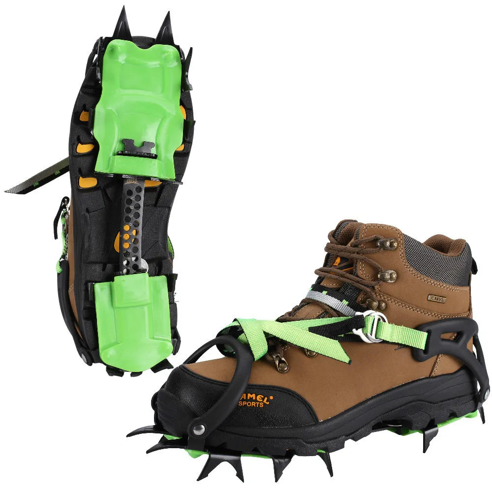 Crampones de hielo de acero de 14 dientes: agarres antideslizantes para nieve, esquí, senderismo y escalada.