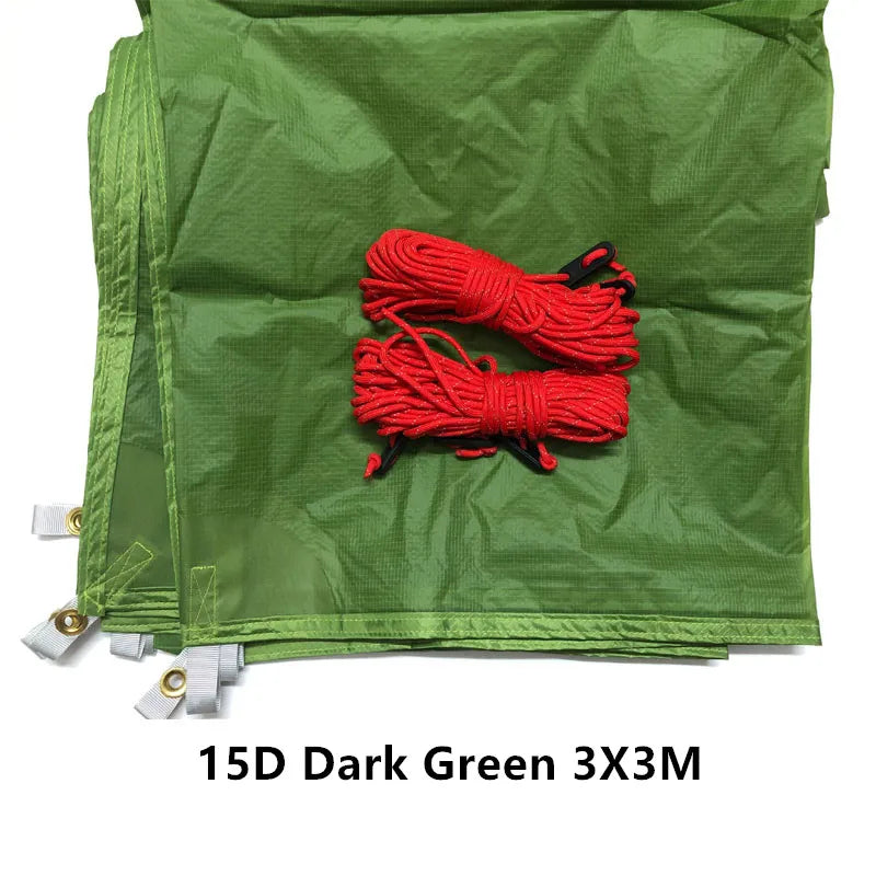 Ultralight Camping Tarp 15D Nylon Silicone Coated – Waterproof Backpacking Shelter (3×3 / 4×3 / 5×3 m) Trekker Essentials