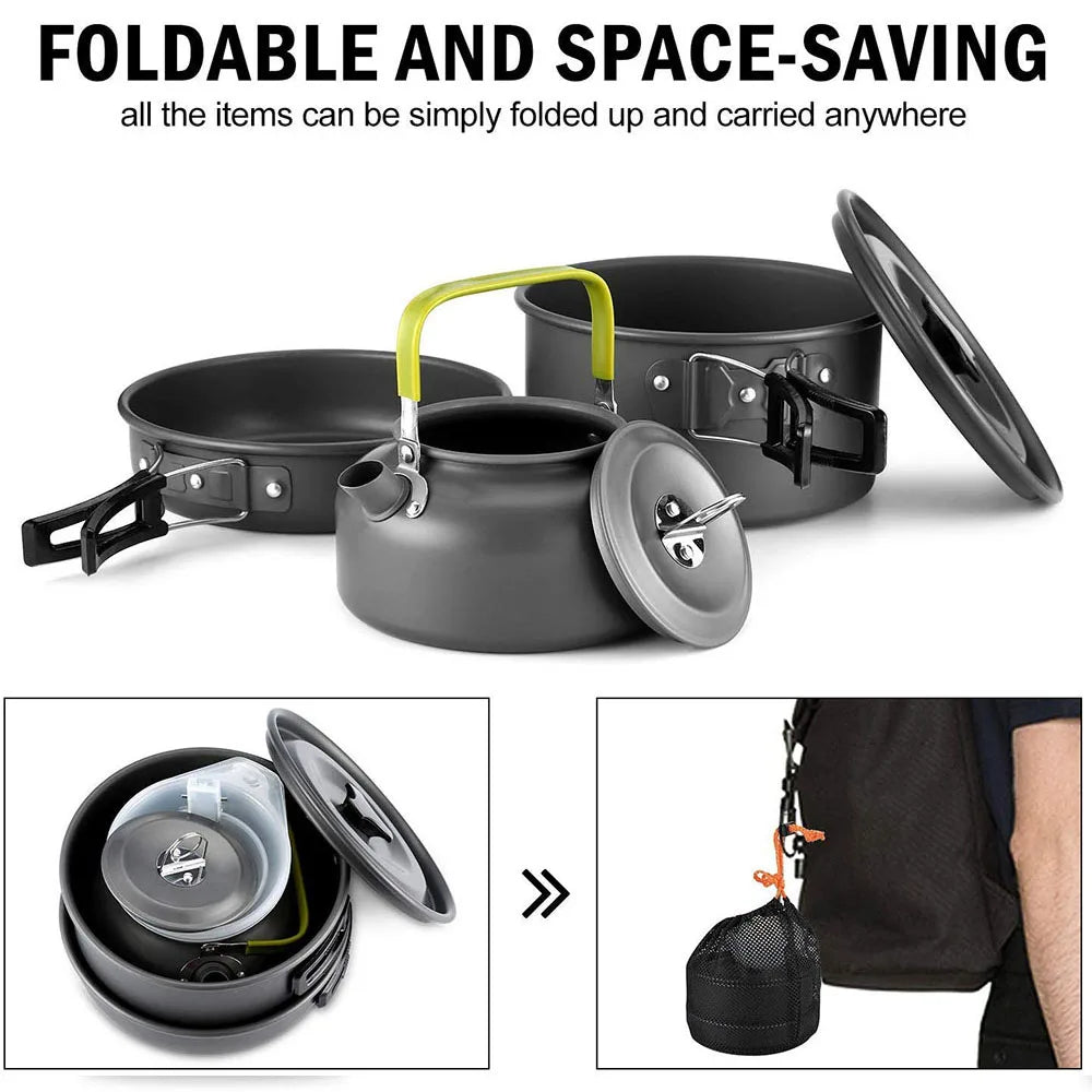 Portable Camping Cookware Set – Lightweight Aluminum Outdoor Cooking Kit for Camping, Hiking & Backpacking Trekker Essentials