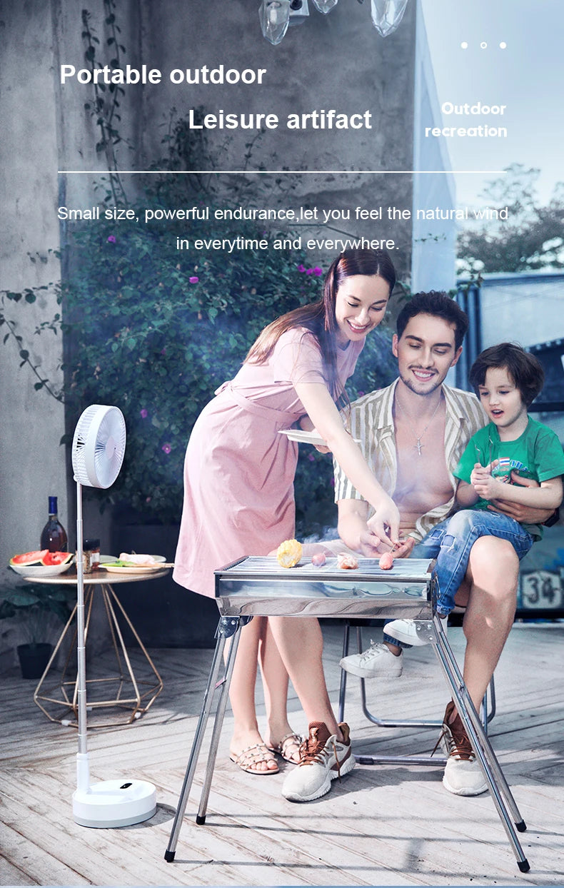 Ventilador de suelo plegable portátil de 10800 mAh | Recargable por USB, control remoto, enfriador de aire silencioso para acampar