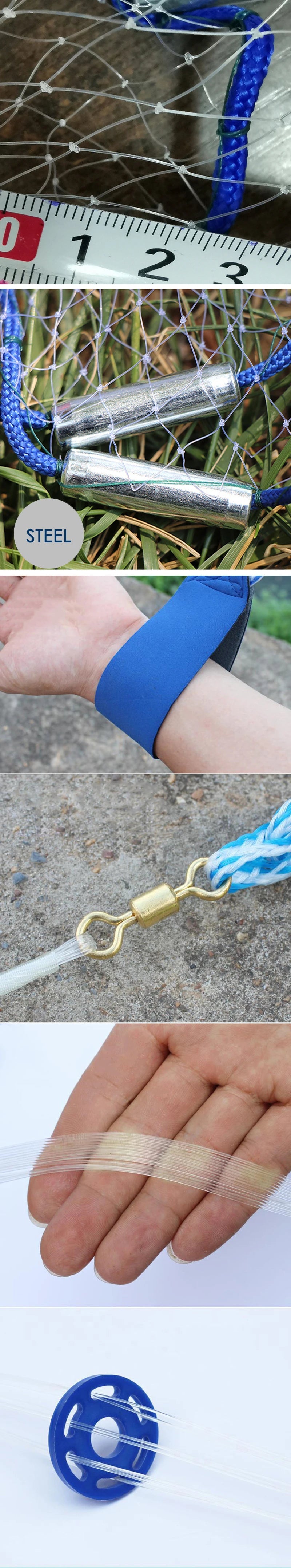 Lawaia Hand Cast Net Aluminum or Blue Plastic Ring Folding Network Steel Pendant Monofilament Nylon Fishing Line Fishnet Trekker Essentials