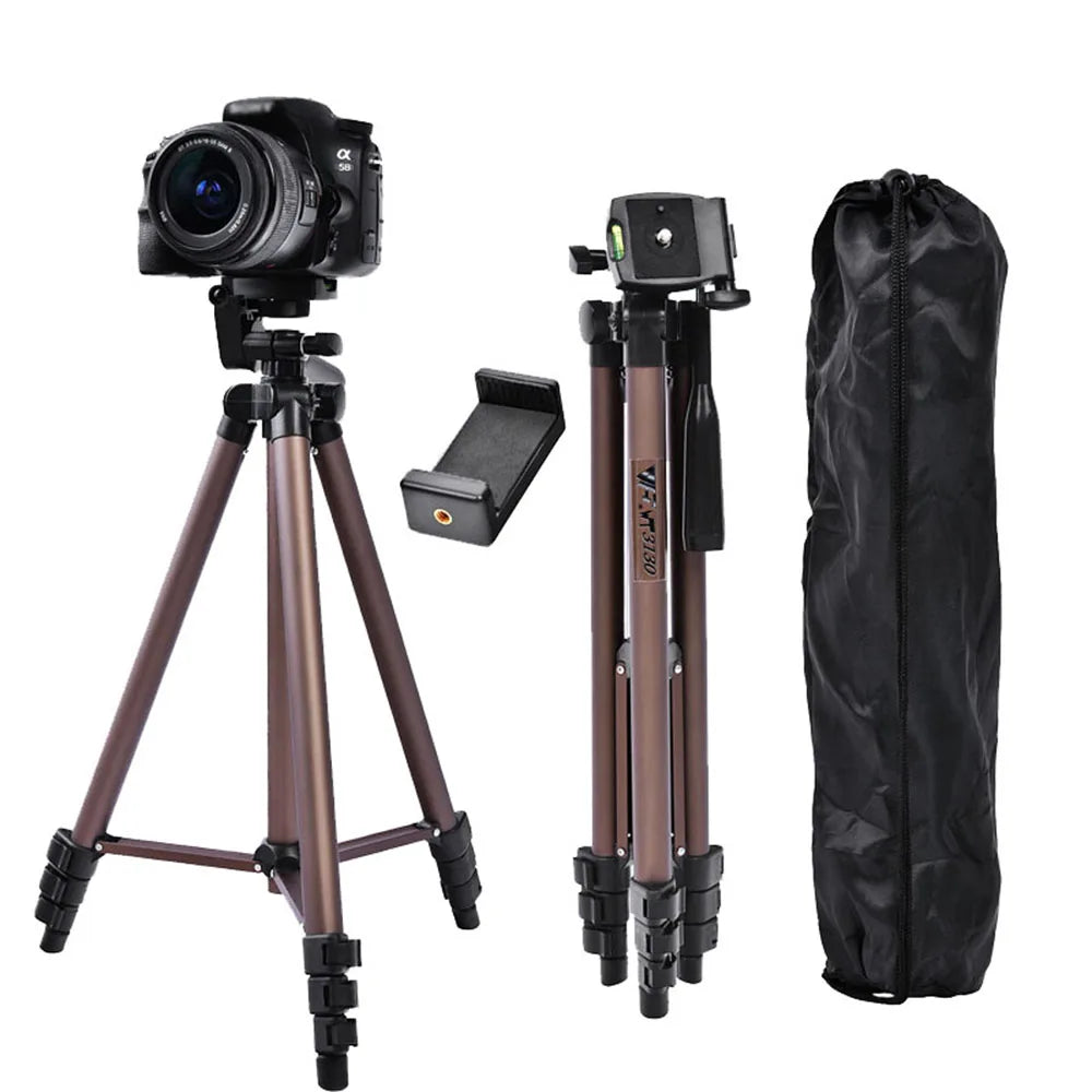 Professional Aluminum Tripod WT3130 - 126cm Camera Stand with Phone Holder for DSLR/Smartphone/Mirrorless (2.5kg Load, 540g Weight)