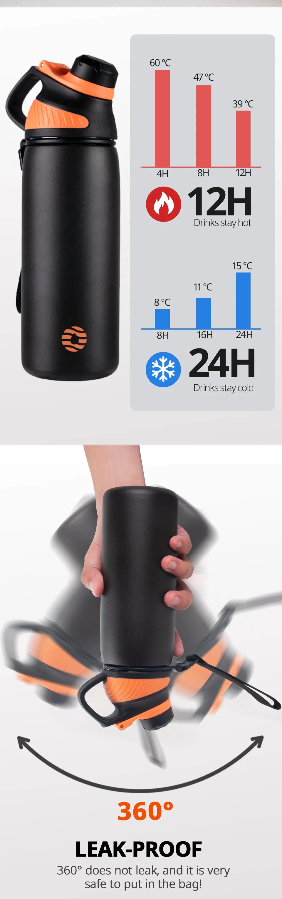 1000ml Stainless Steel Vacuum Flask | Magnetic Lid Insulated Water Bottle for Cycling & Outdoor Sports