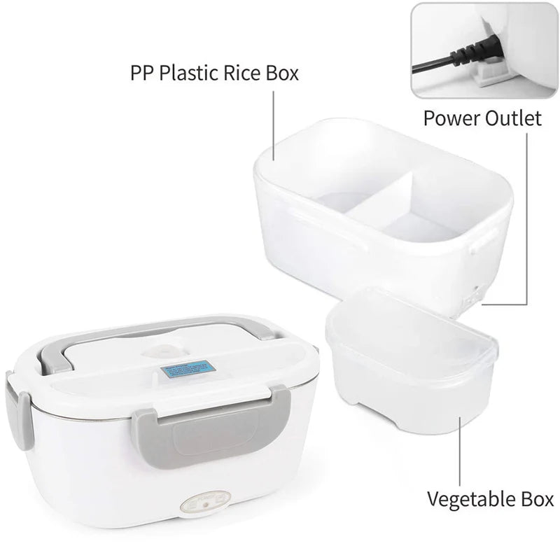 Fiambrera eléctrica portátil con calentador de alimentos: 12 V/24 V/110 V/220 V para el hogar, la oficina, viajes y el coche.