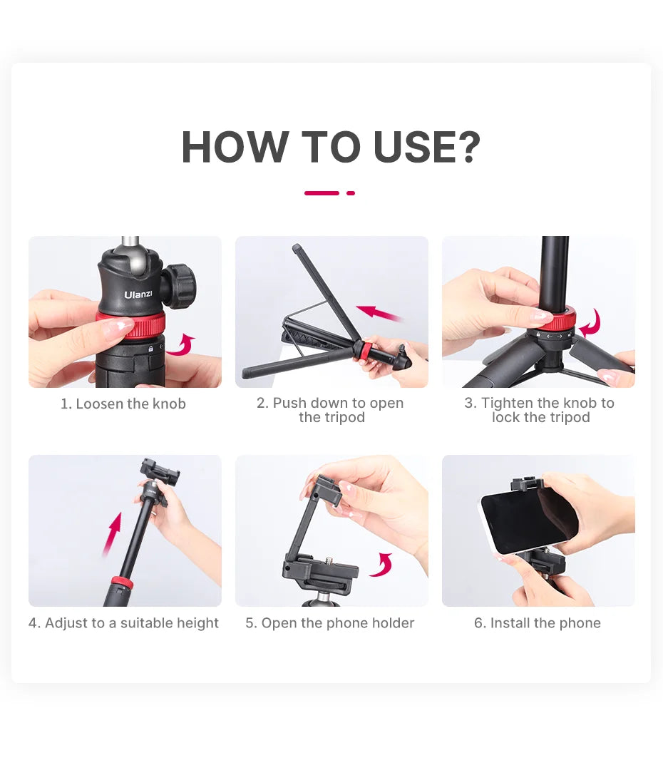 Extendable Vlog Tripod Stand with Phone Mount – 42" for DSLR, Smartphone, GoPro