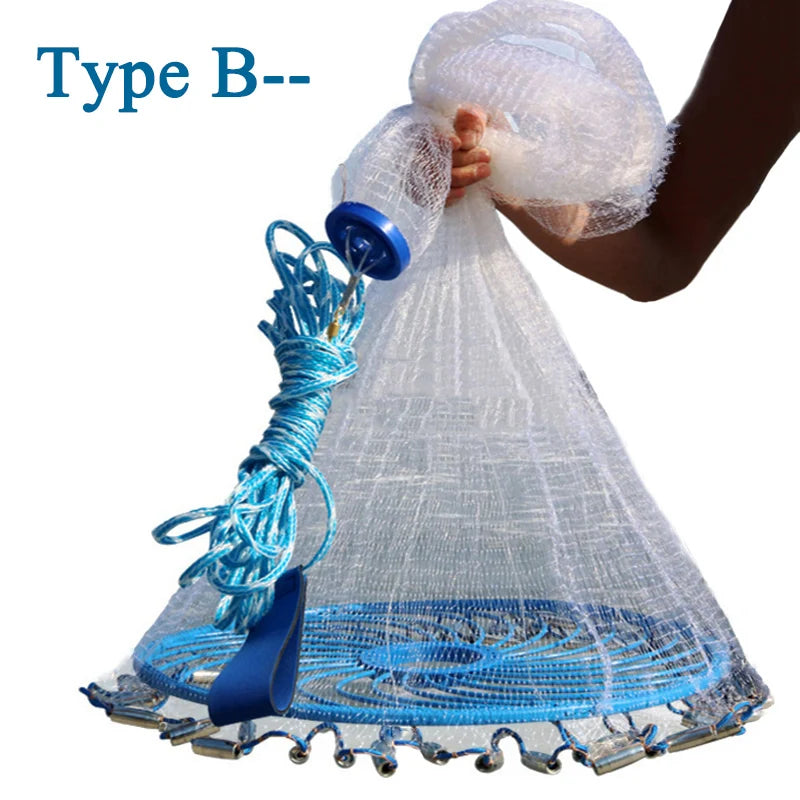 Lawaia Hand Cast Net Aluminum or Blue Plastic Ring Folding Network Steel Pendant Monofilament Nylon Fishing Line Fishnet Trekker Essentials