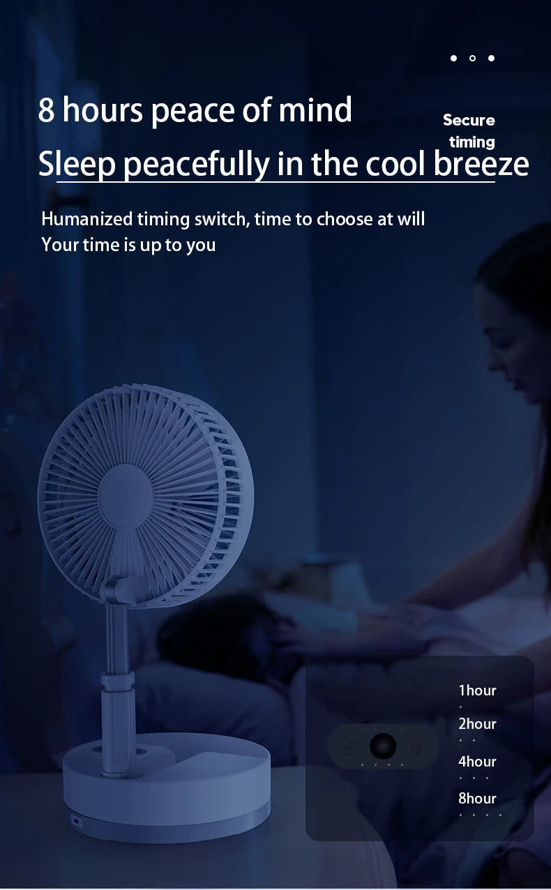 Ventilador de suelo plegable portátil de 10800 mAh | Recargable por USB, control remoto, enfriador de aire silencioso para acampar