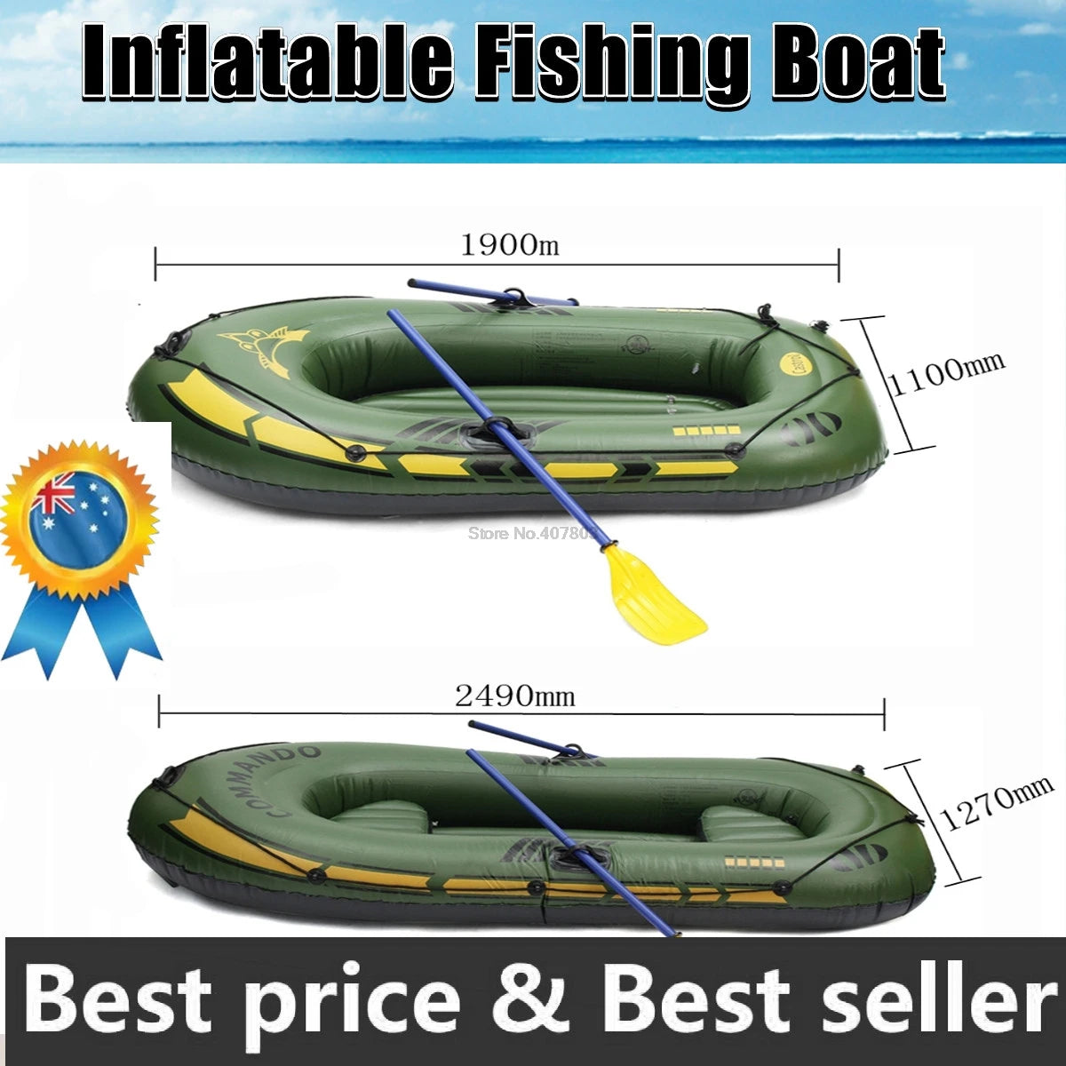 Inflatable Fishing Boat with Rod Holders: 200kg Capacity, 3-Person Raft for Lakes & Rivers