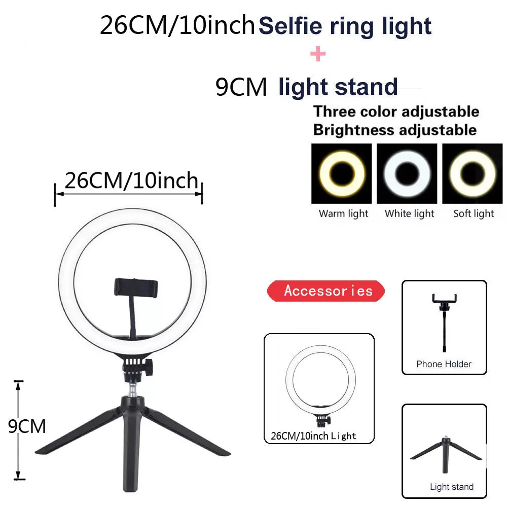 26 33CM Video Lights Dimmable Light Selfie LED Ring Light USB Ring Lighting Lamp With Tripod Stand To Make Youtube Ringlight Trekker Essentials