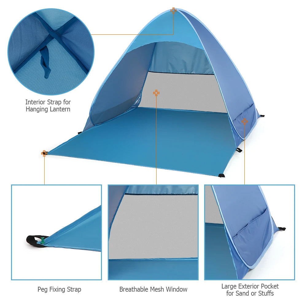 Instant Pop-Up Beach Tent – Lightweight UV Protection Sun Shelter for Camping & Outdoor Travel (1–2 Person) Trekker Essentials
