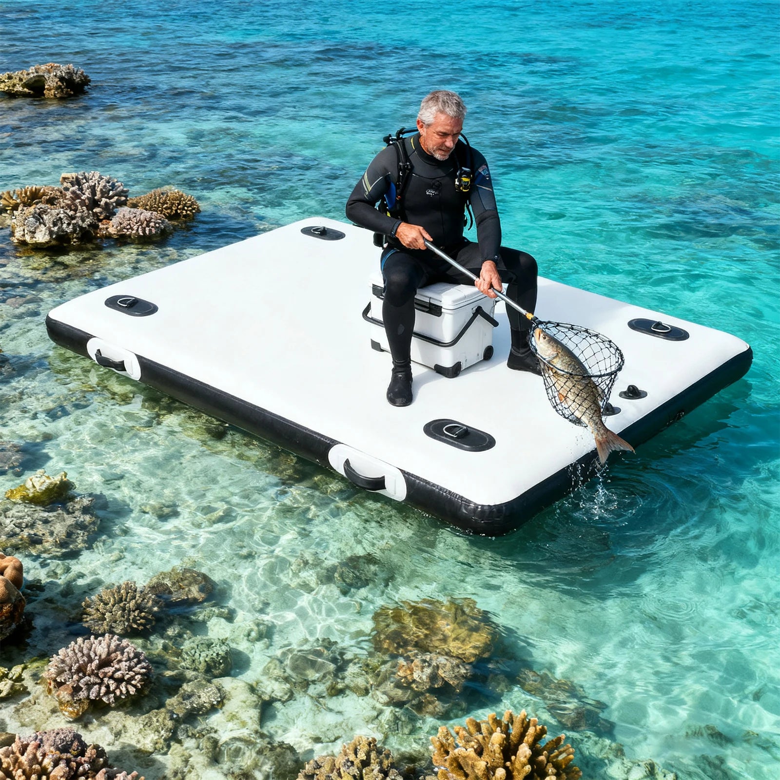 Inflatable Floating Platform: 400kg Capacity Portable Pontoon for Fishing, Yoga & Water Activities