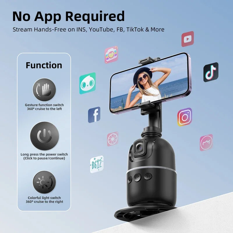 Smart 360° Auto Face Tracking Tripod with Gesture Control & Fill Lights