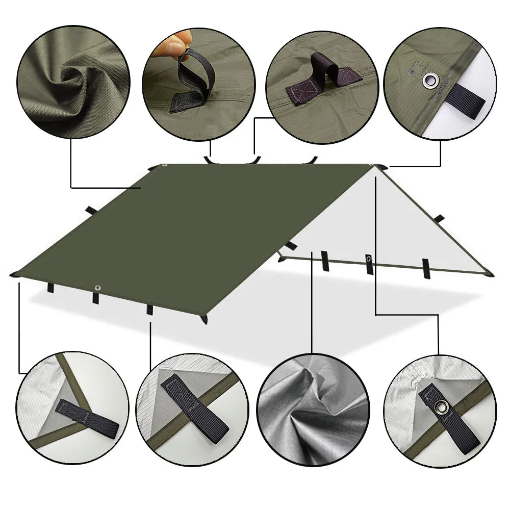 19 Hang Point Tarp Waterpoof Survival Bushcraft Sun Shelter Beach Shade Tent Outdoor Canopy Backpacking Tourist Awning 4x4 3x3m Trekker Essentials