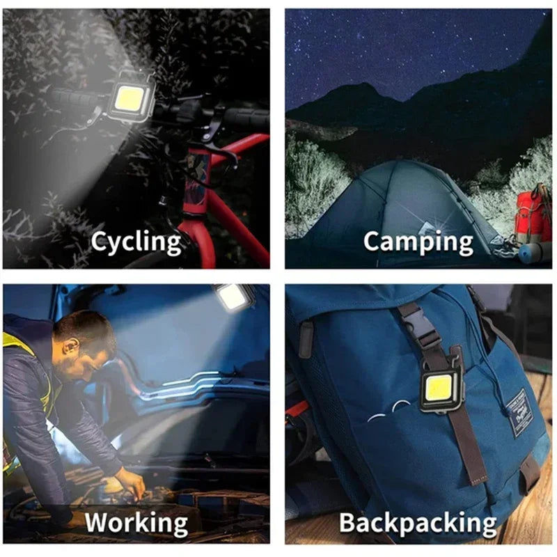 LED Working Light USB Rechargeable Mini Flashlight Portable Bright Keychain Pocket Clip Lantern Outdoor Hiking Fishing Camping Trekker Essentials