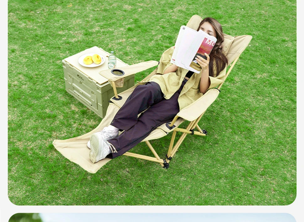 BRS 2-in-1 Reclining Camping Chair Lightweight Folding Camping Lounge Chair with Adjustable Backrest & Footrest for Beach Trekker Essentials