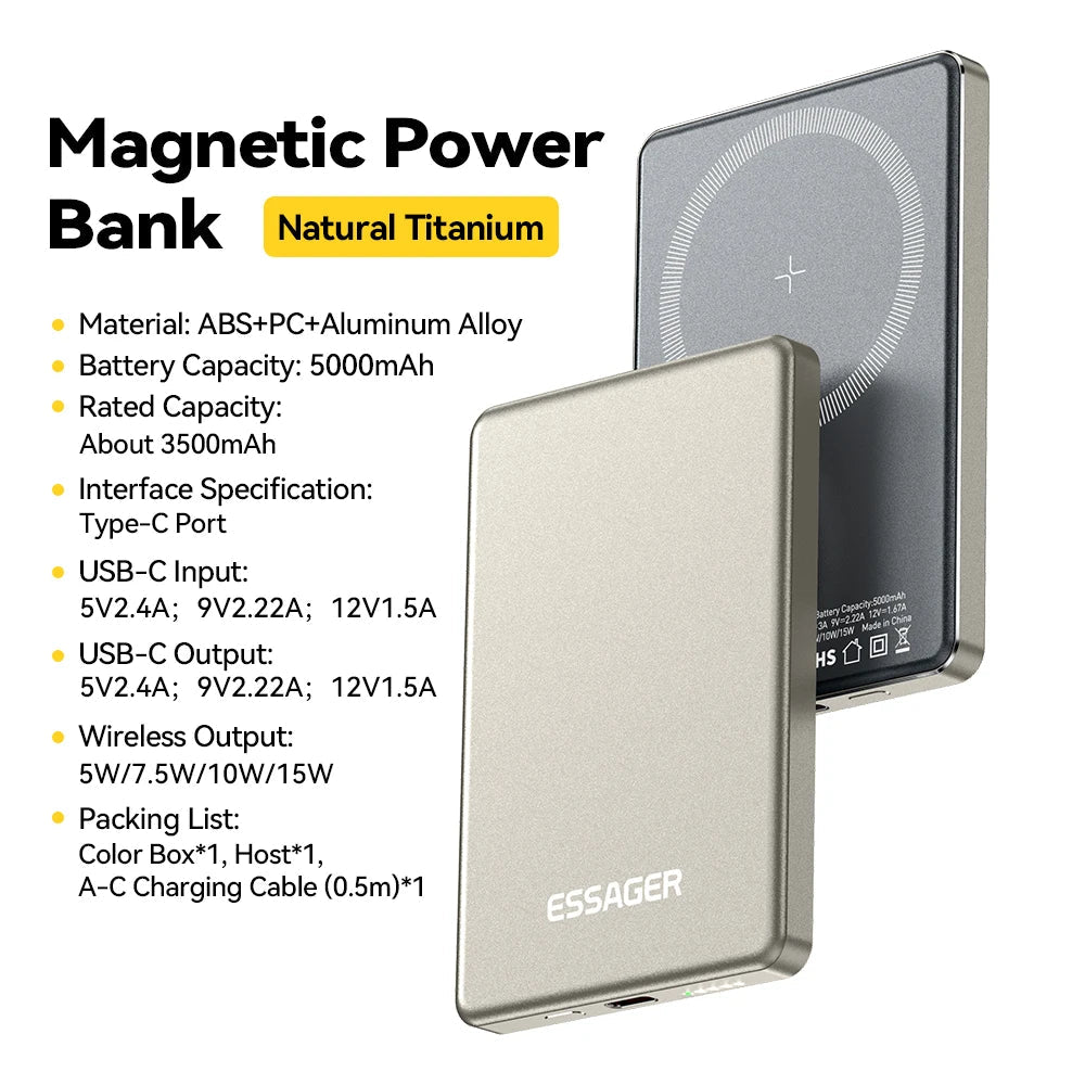Magnetic Wireless Power Bank 5000mAh – Ultra Slim 20W Fast Charging Portable Charger for iPhone & Smartphones Trekker Essentials
