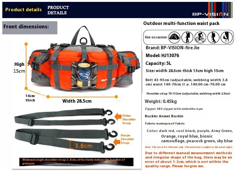 Hiking Waist Bag Outdoor Cycling Waterproof Backpack Reflective Strip Sports Fanny Pack Camping Nylon Hunting Accessor Trekker Essentials